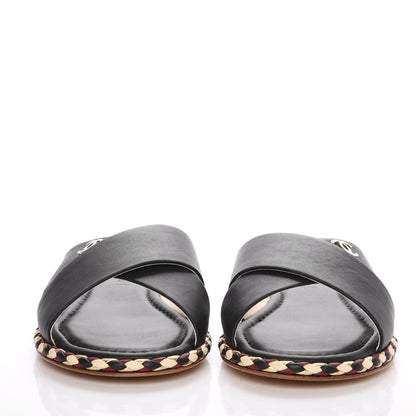 Chanel Lambskin Braided Mule Sandals 39 Black 2 of 9