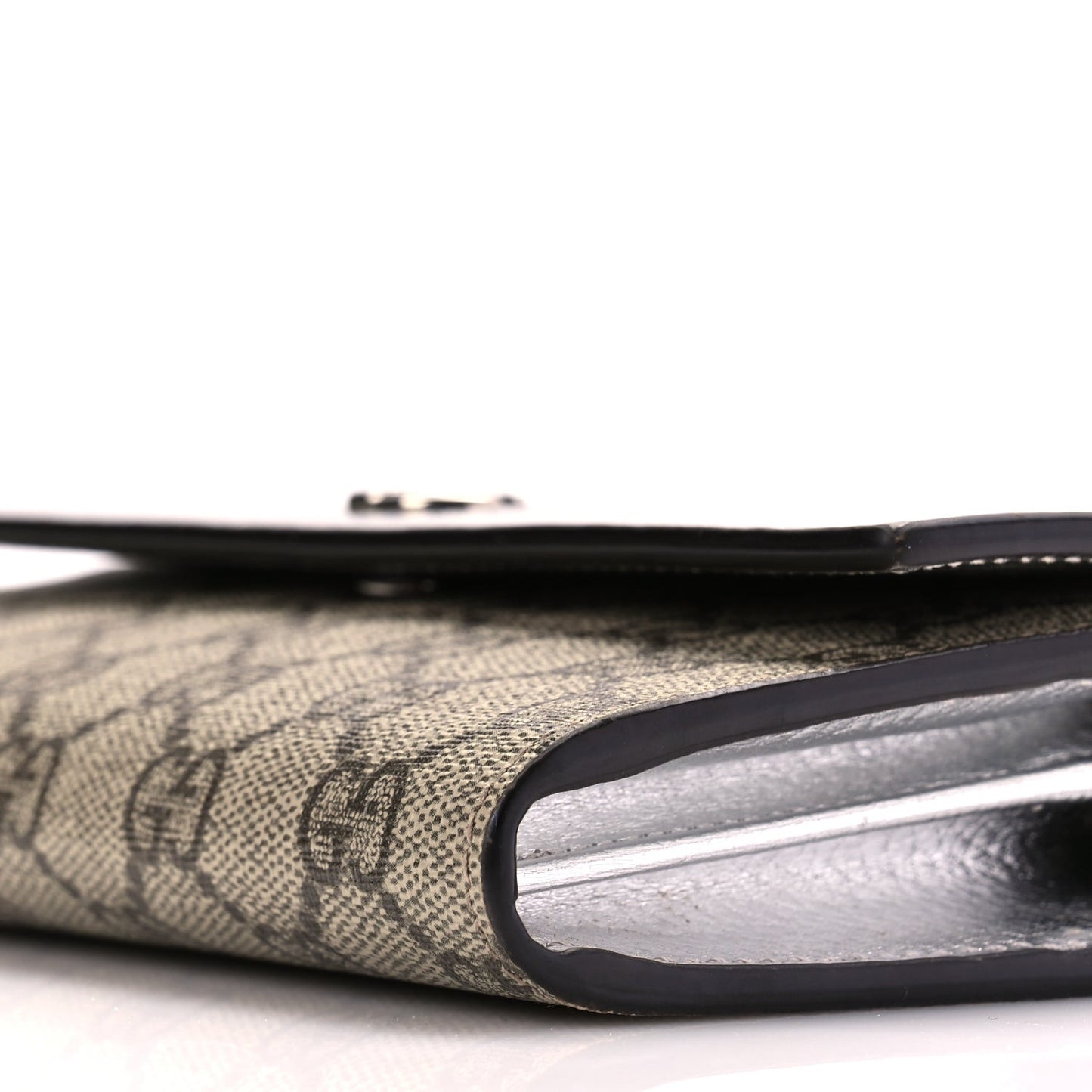 Metallic Calfskin GG Supreme Monogram Petite GG Marmont Wallet Chain Bag Silver Beige Ebony