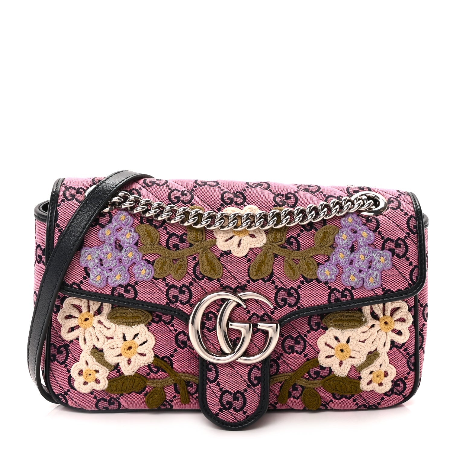 Gucci Monogram Multicolor Matelasse Diagonal Floral Embroidered Small GG Marmont Shoulder Bag Pink Blue Ivory Green Lilac 1 of 8