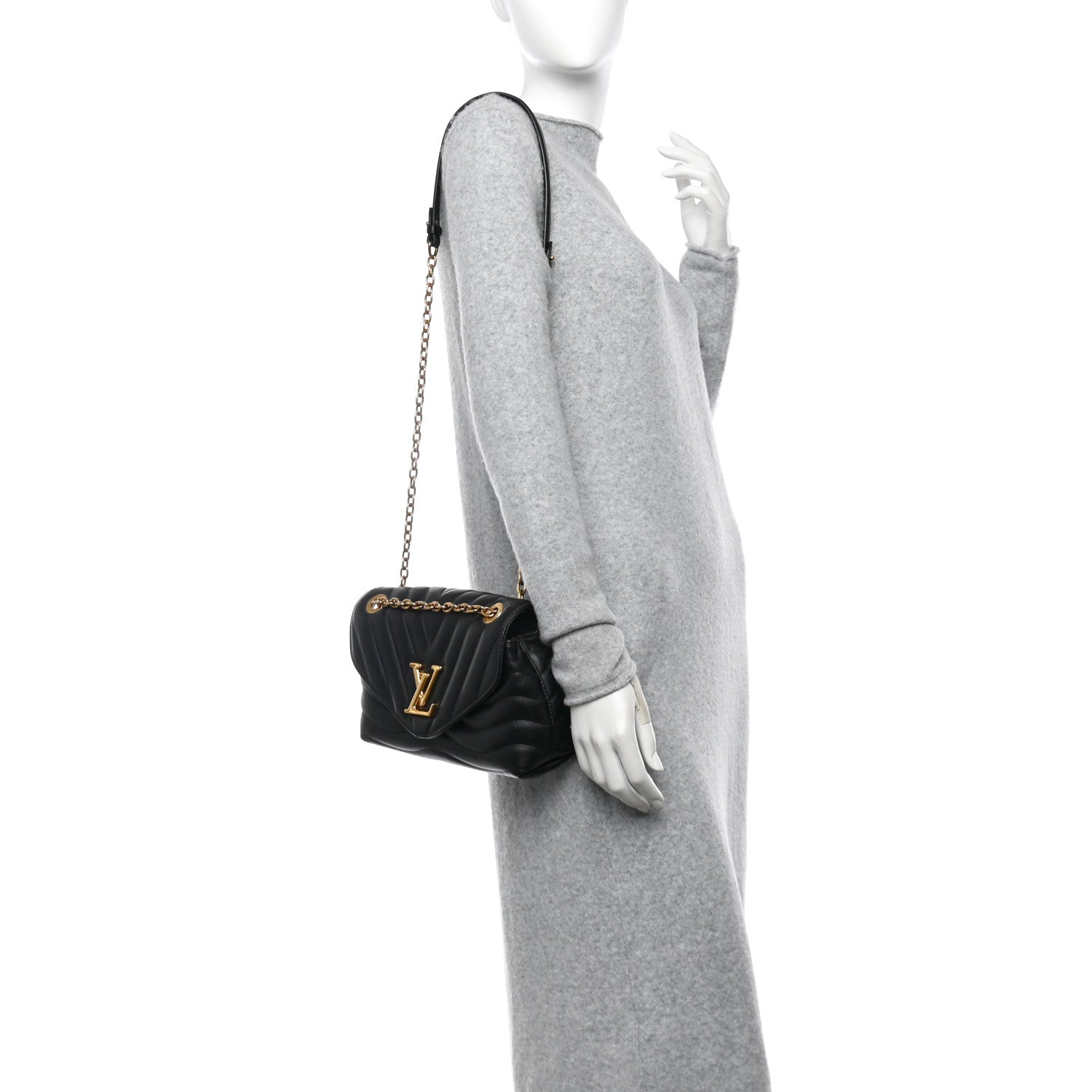 Louis Vuitton Calfskin New Wave Chain Bag MM NM Black 2 of 12