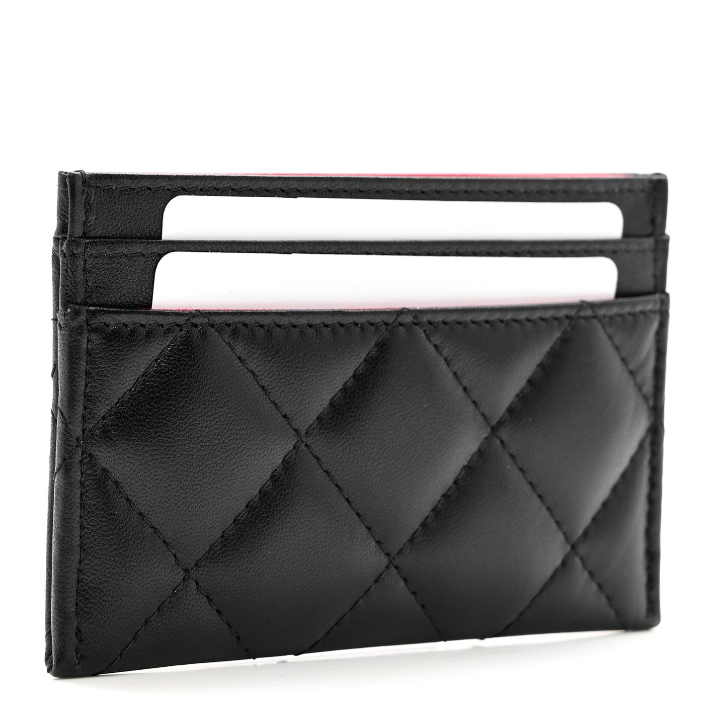 Lambskin Plexiglass Quilted Coco Love Card Holder Black
