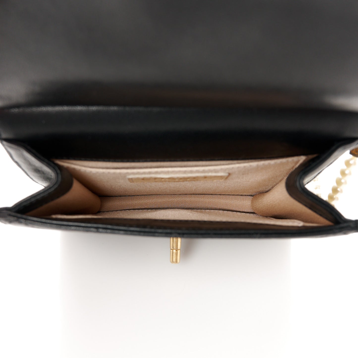 Goatskin Quilted Chic Pearls Flap Black