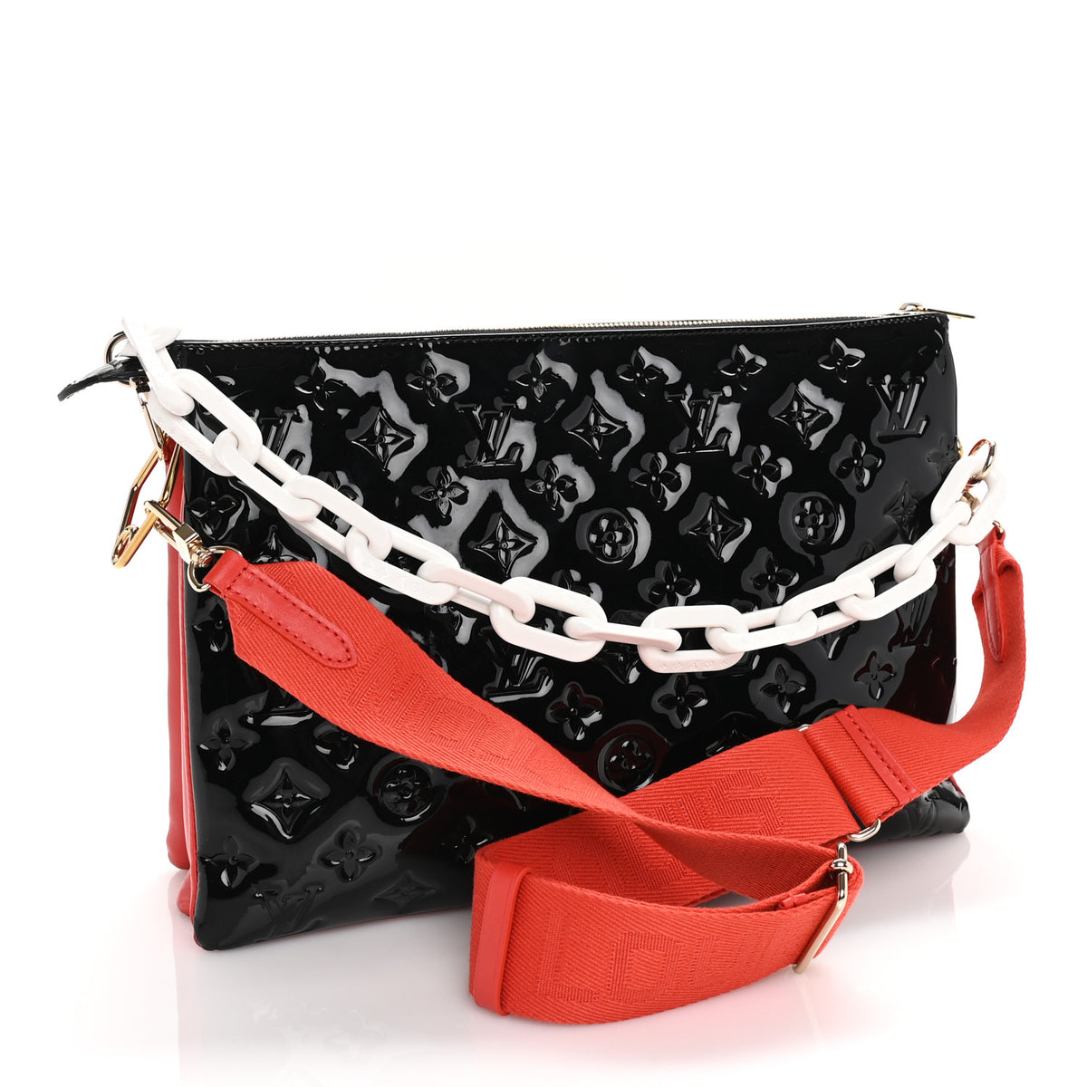 Louis Vuitton Patent Embossed Monogram Lambskin Coussin MM Black Red 2 of 8