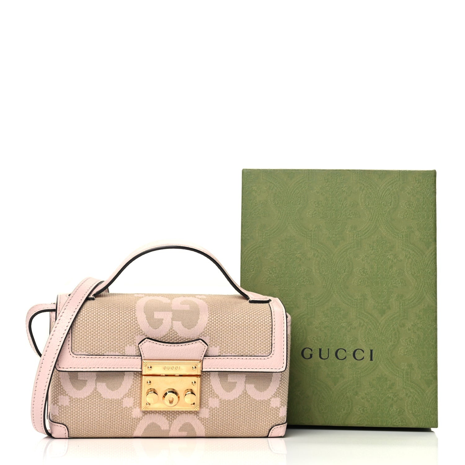 Gucci Monogram Jumbo GG Textured Dollar Calfskin Mini Padlock Top Handle Shoulder Bag Beige Perfect Pink 10 of 10
