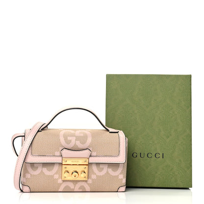 Gucci Monogram Jumbo GG Textured Dollar Calfskin Mini Padlock Top Handle Shoulder Bag Beige Perfect Pink 10 of 10