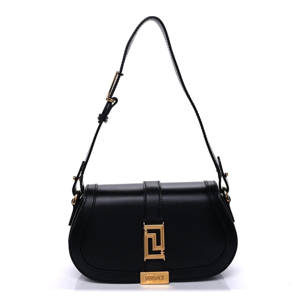 Lambskin Mini Greca Goddess Shoulder Bag Black
