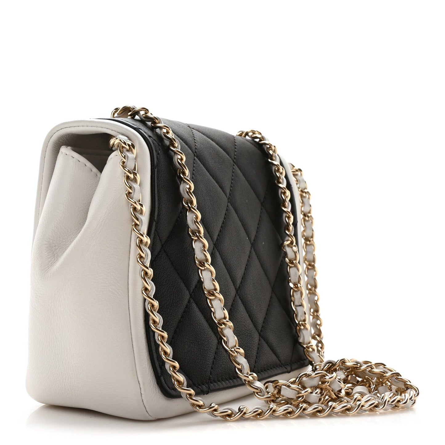 Lambskin Quilted Graphic Mini Flap Bag Black White
