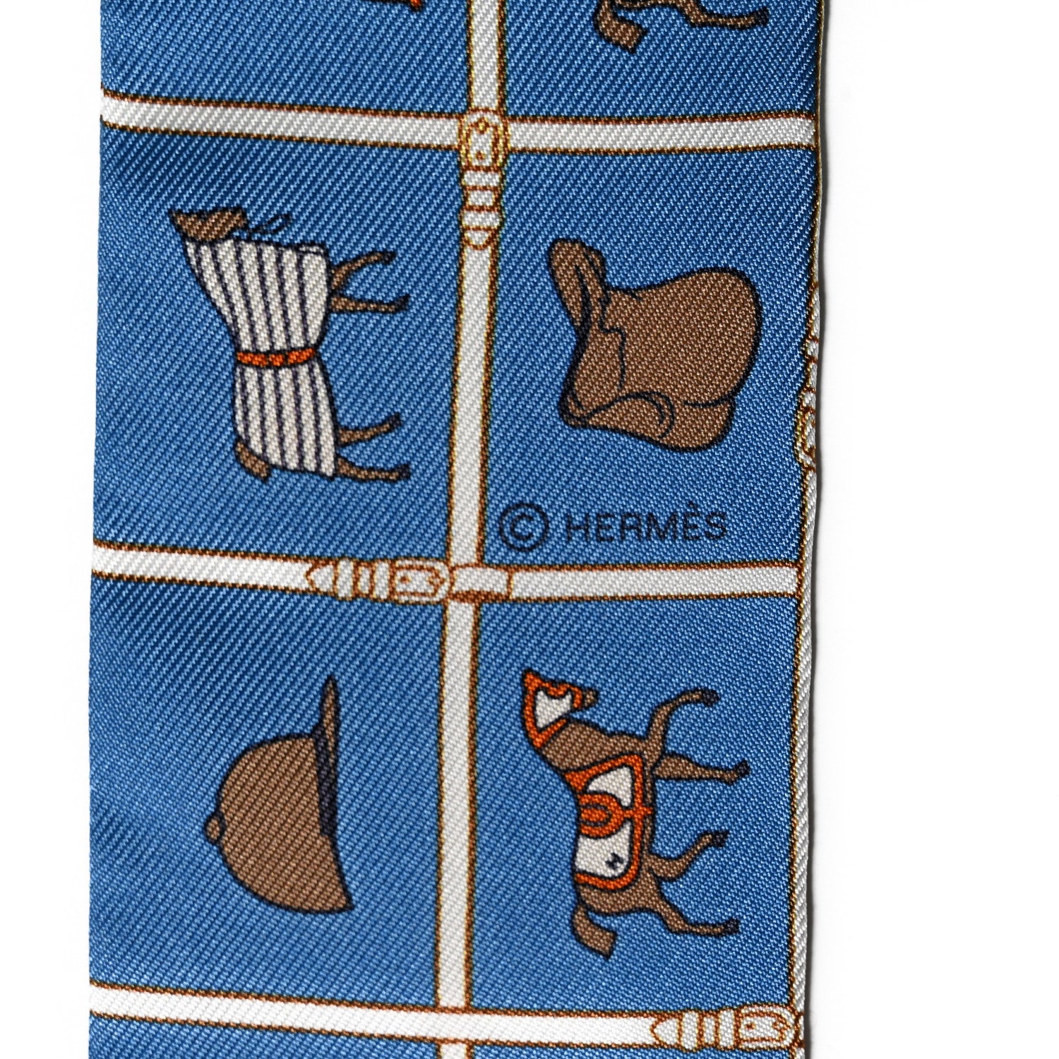 Hermes Silk Couvertures Et Tenues Twilly Bleu Moyen Blanc 4 of 4