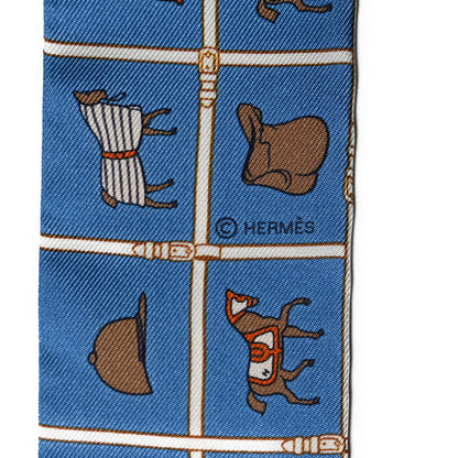 Hermes Silk Couvertures Et Tenues Twilly Bleu Moyen Blanc 4 of 4