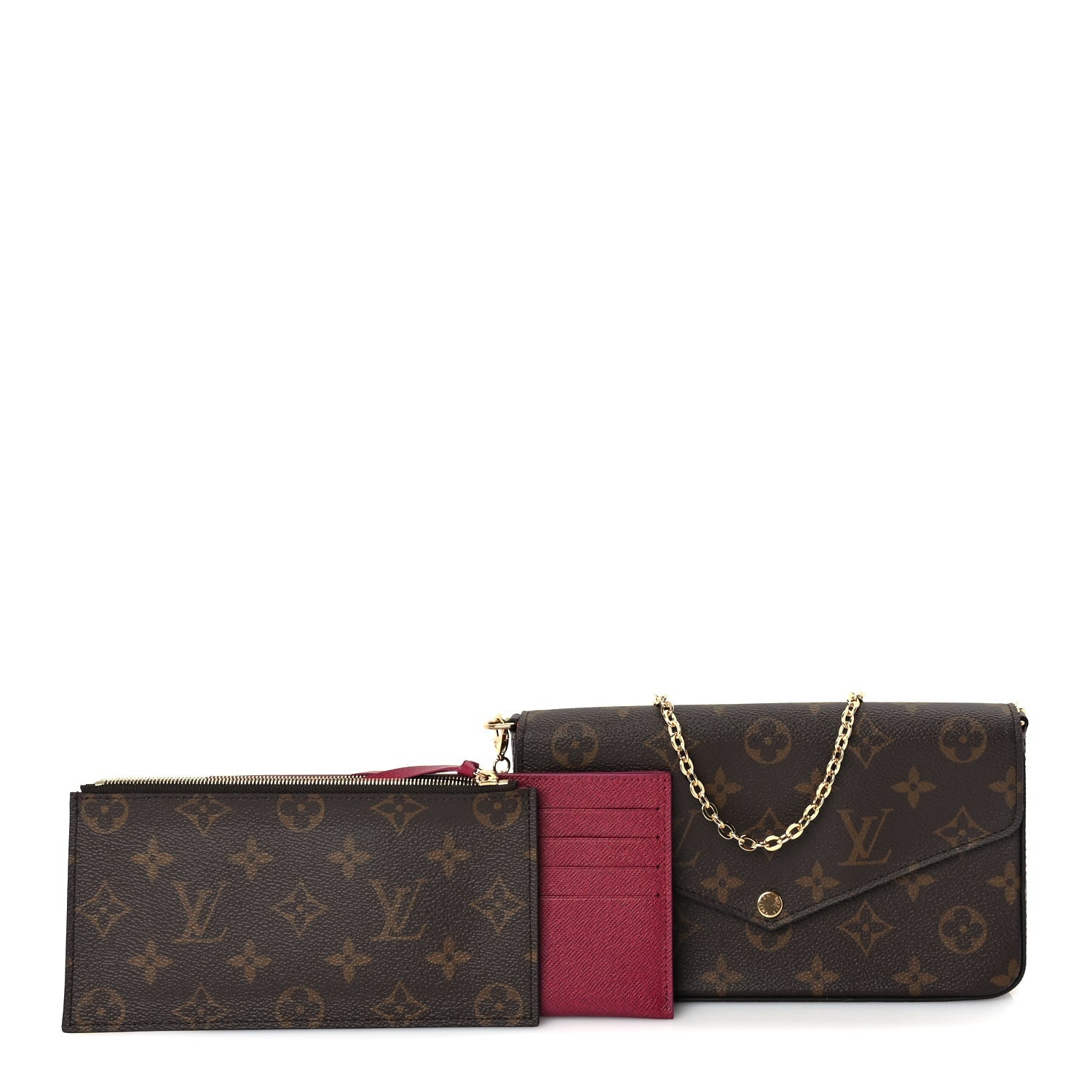 Louis Vuitton Monogram Pochette Felicie Chain Wallet Fuchsia 2 of 9