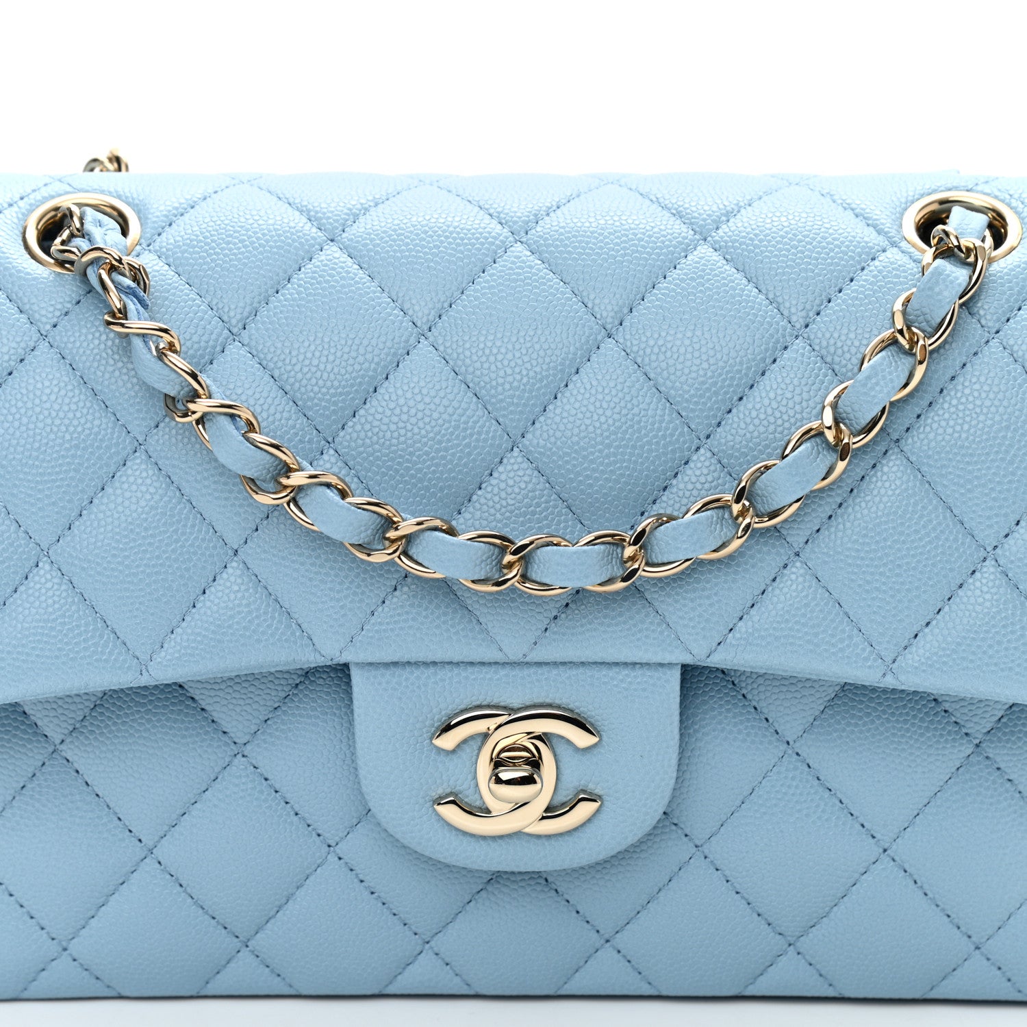 Chanel Caviar Quilted Small Double Flap Light Blue 8 of 10