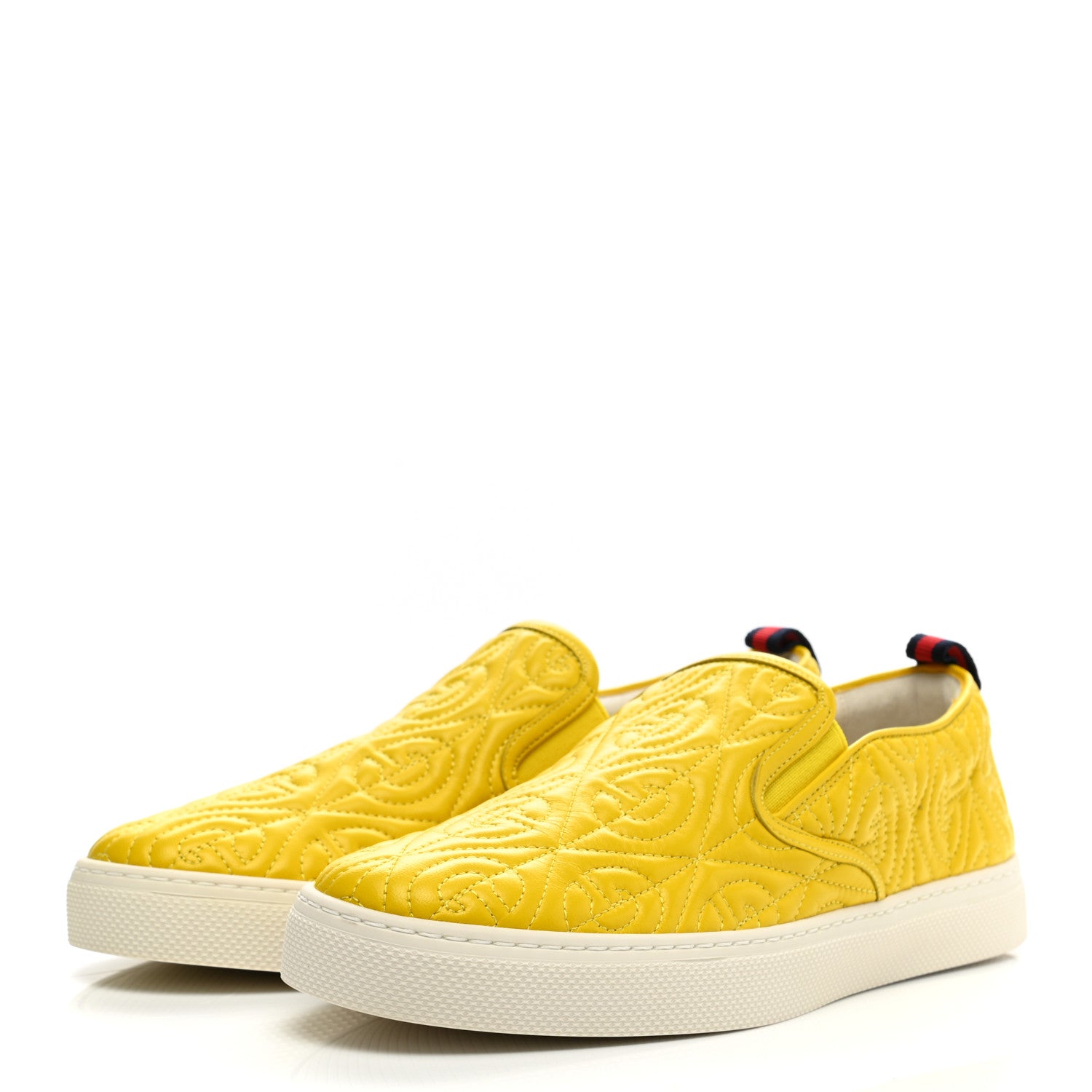 Gucci Nappa Web G Rhombus Quilted Mens Slip On Sneakers 8.5 Straw Yellow Mimosa 3 of 9