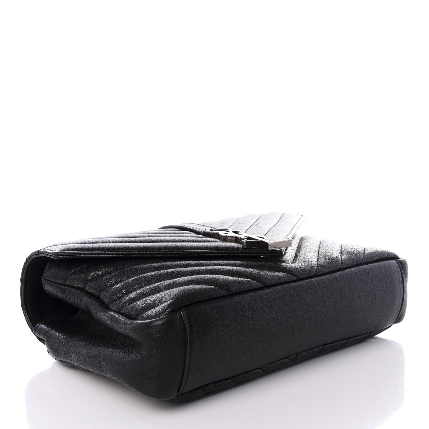 Saint Laurent Sheepskin Matelasse Chevron Monogram Medium College Bag Black 3 of 8