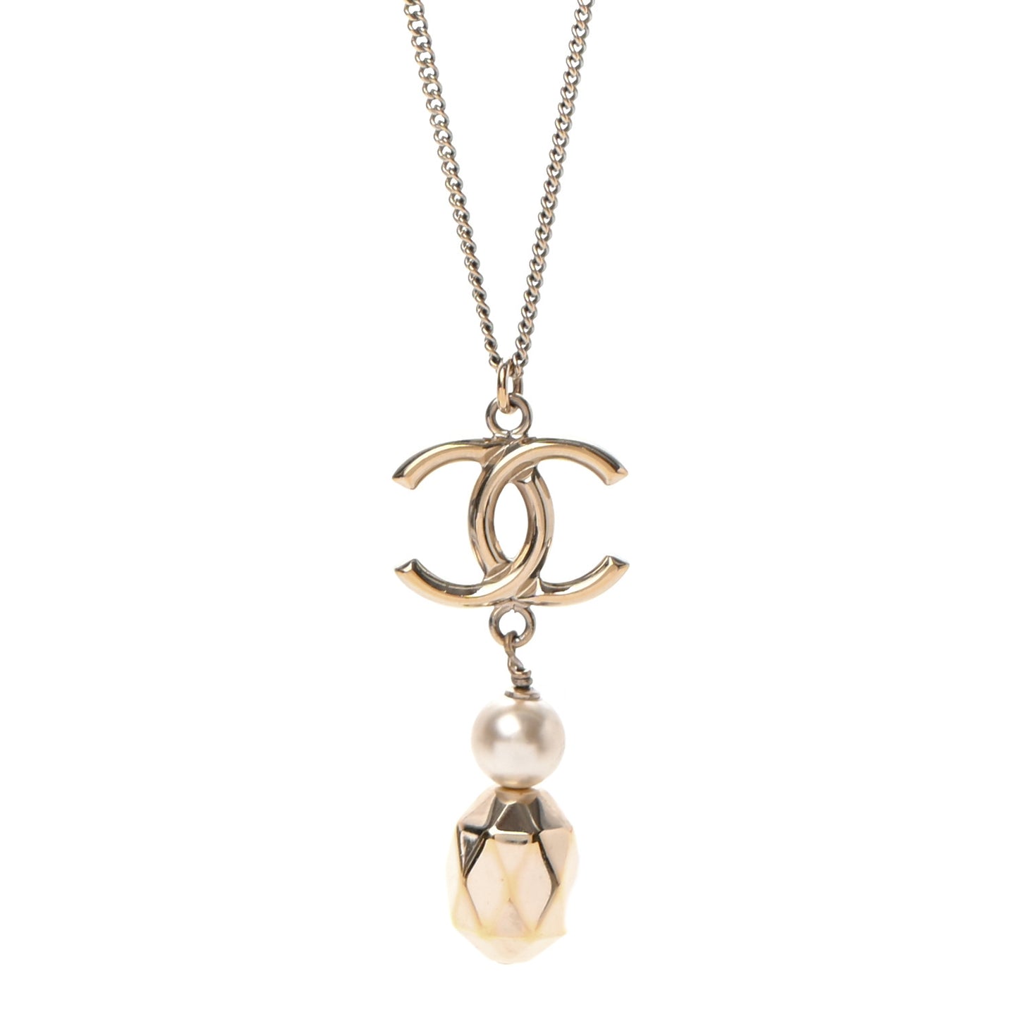 Pearl CC Drop Necklace Gold
