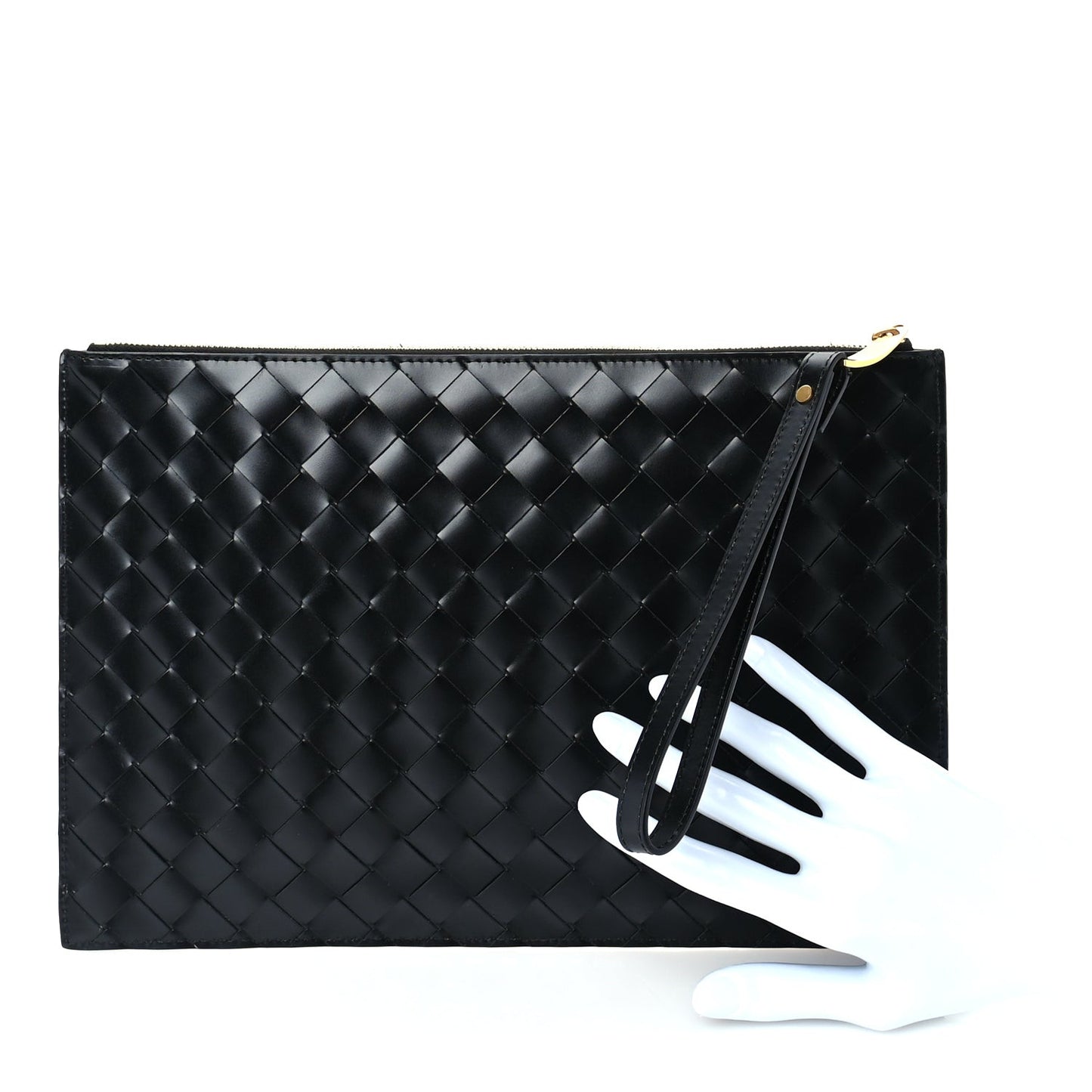 Nappa Intrecciato Medium Flat Zip Pouch Black