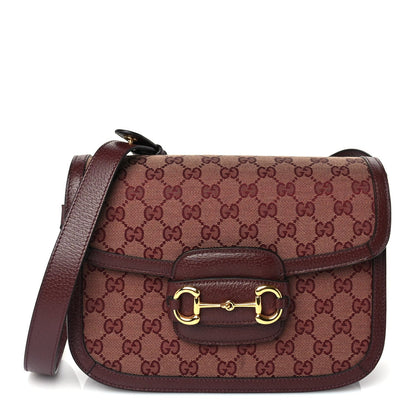 Gucci Monogram Textured Dollar Calfskin Horsebit 1955 Shoulder Bag Sahara Rubino Chardonnay 1 of 8