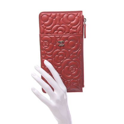 Chanel Caviar Camellia Embossed Classic Flat Wallet Pouch Red 2 of 8