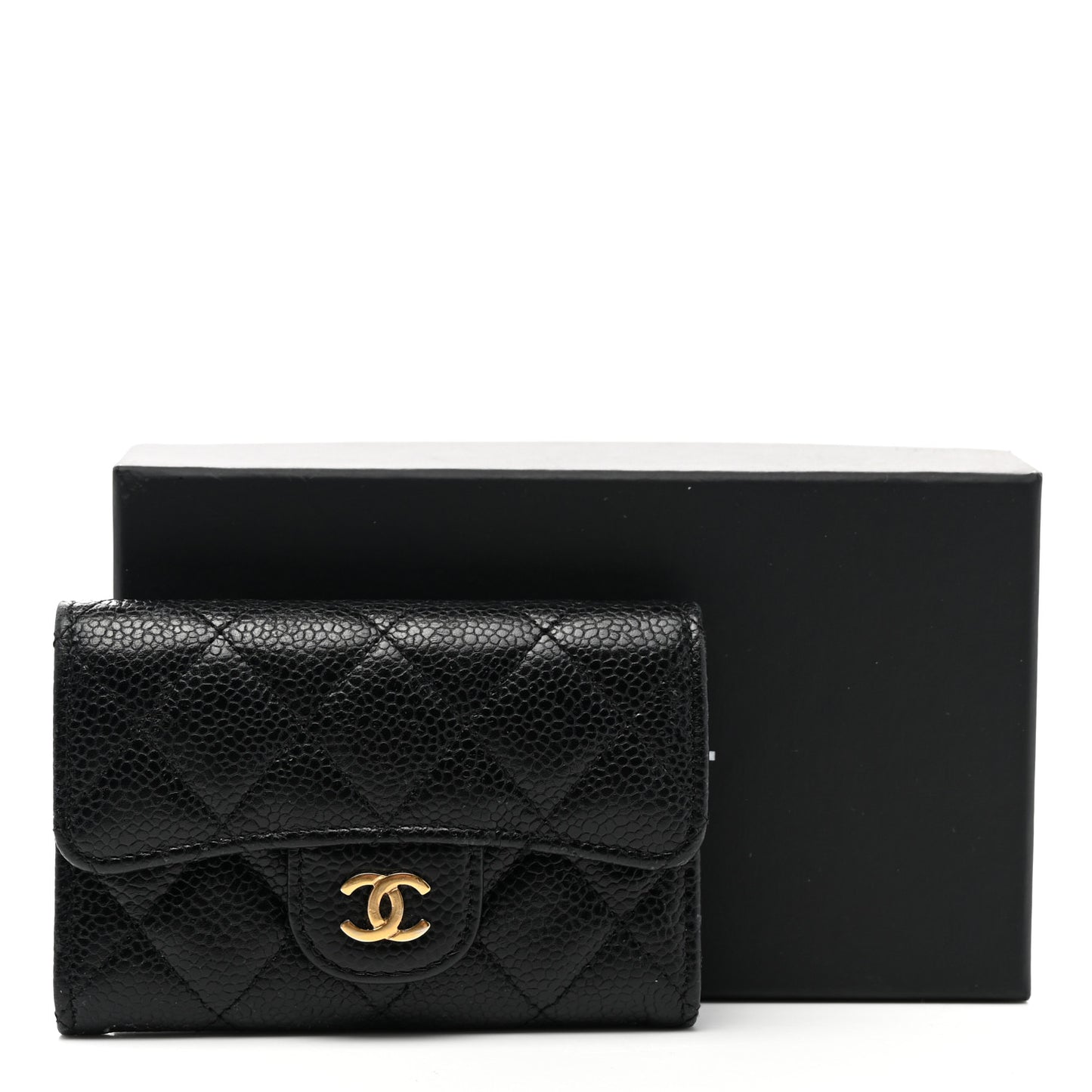 Caviar Quilted Flap Card Holder Black