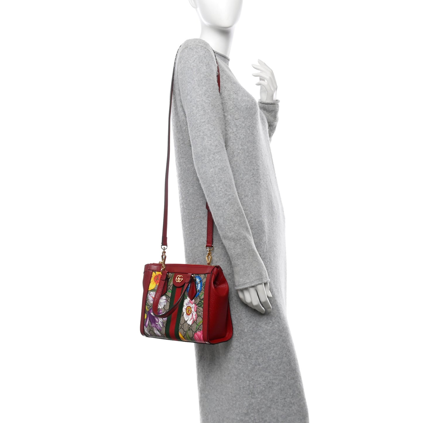 GG Supreme Monogram Flora Web Small Ophidia Tote Bag Red