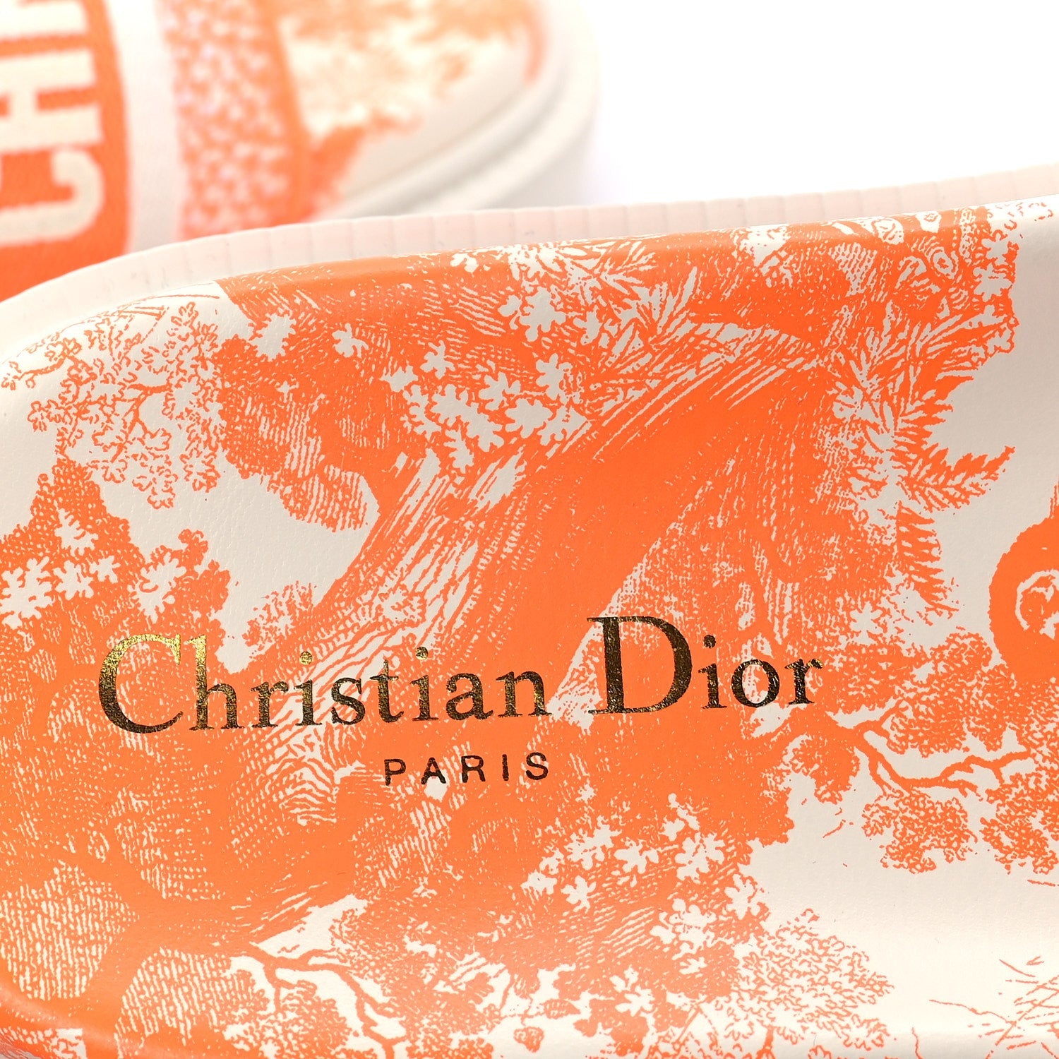 Christian Dior Canvas Fluo Toile de Jouy Embroidered Dway 10mm Slide Sandals 39  White Orange 5 of 8