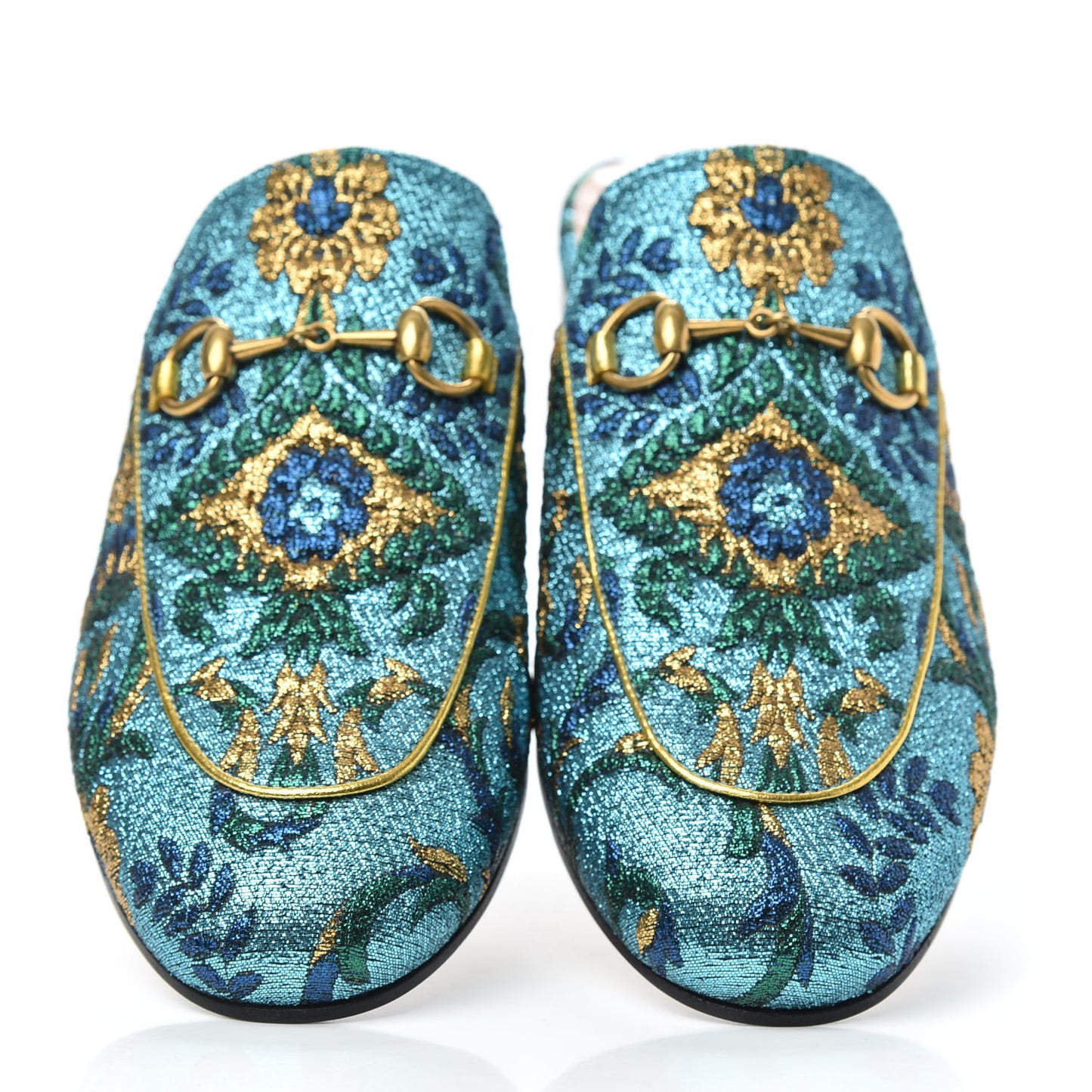 Iridescent Brocade Womens Princetown Slippers 36.5 Azure Multicolor Oro