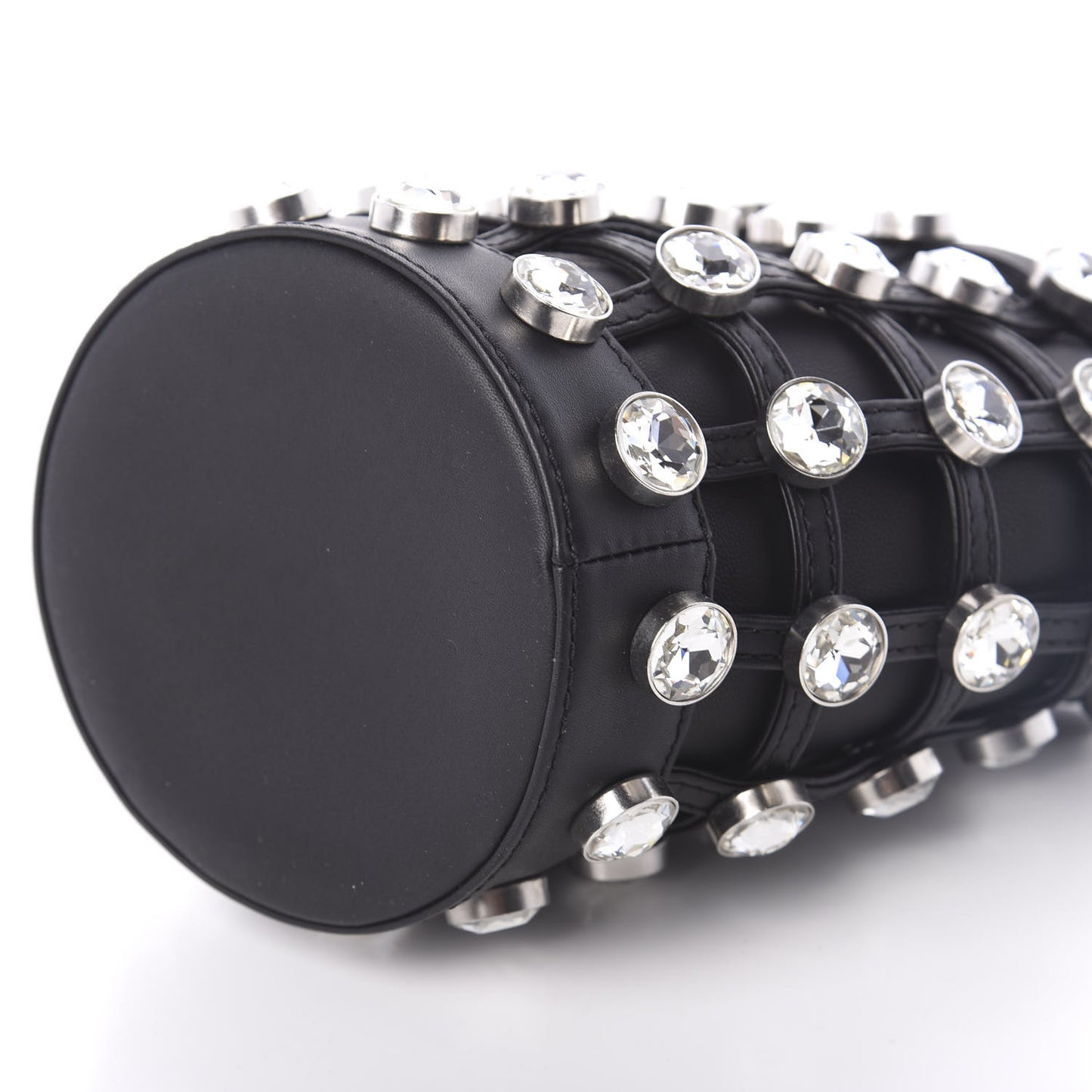 Calfskin Crystal Embellished Roxy Mini Bucket Bag Black