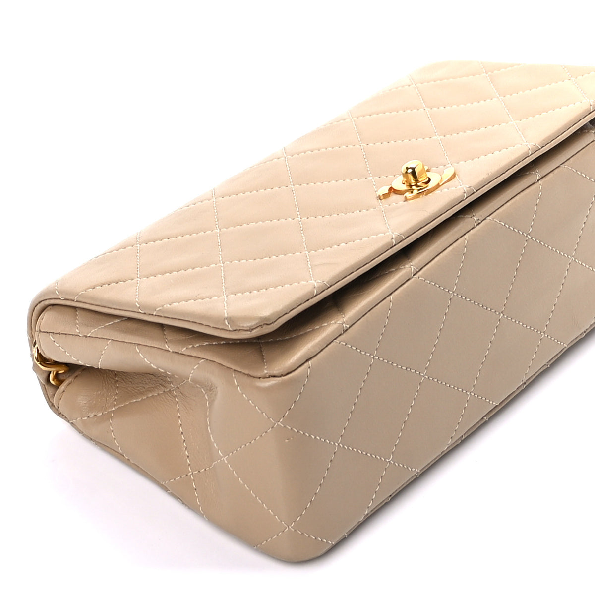 Lambskin Quilted Mini Single Flap Beige