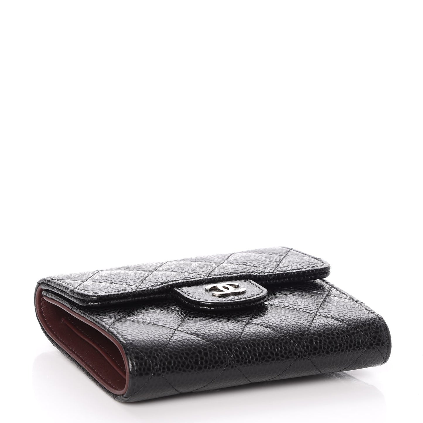 Caviar Quilted Compact Flap Wallet Black