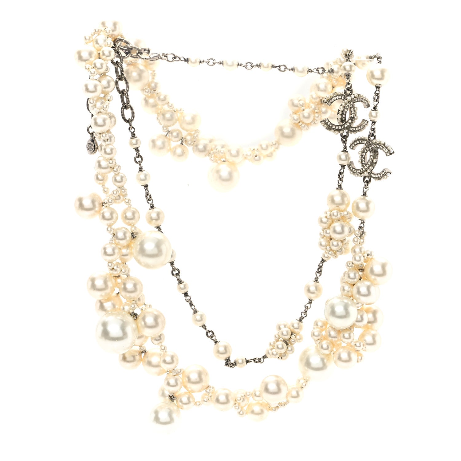 Chanel Pearl CC Cluster Necklace Silver 3 of 7