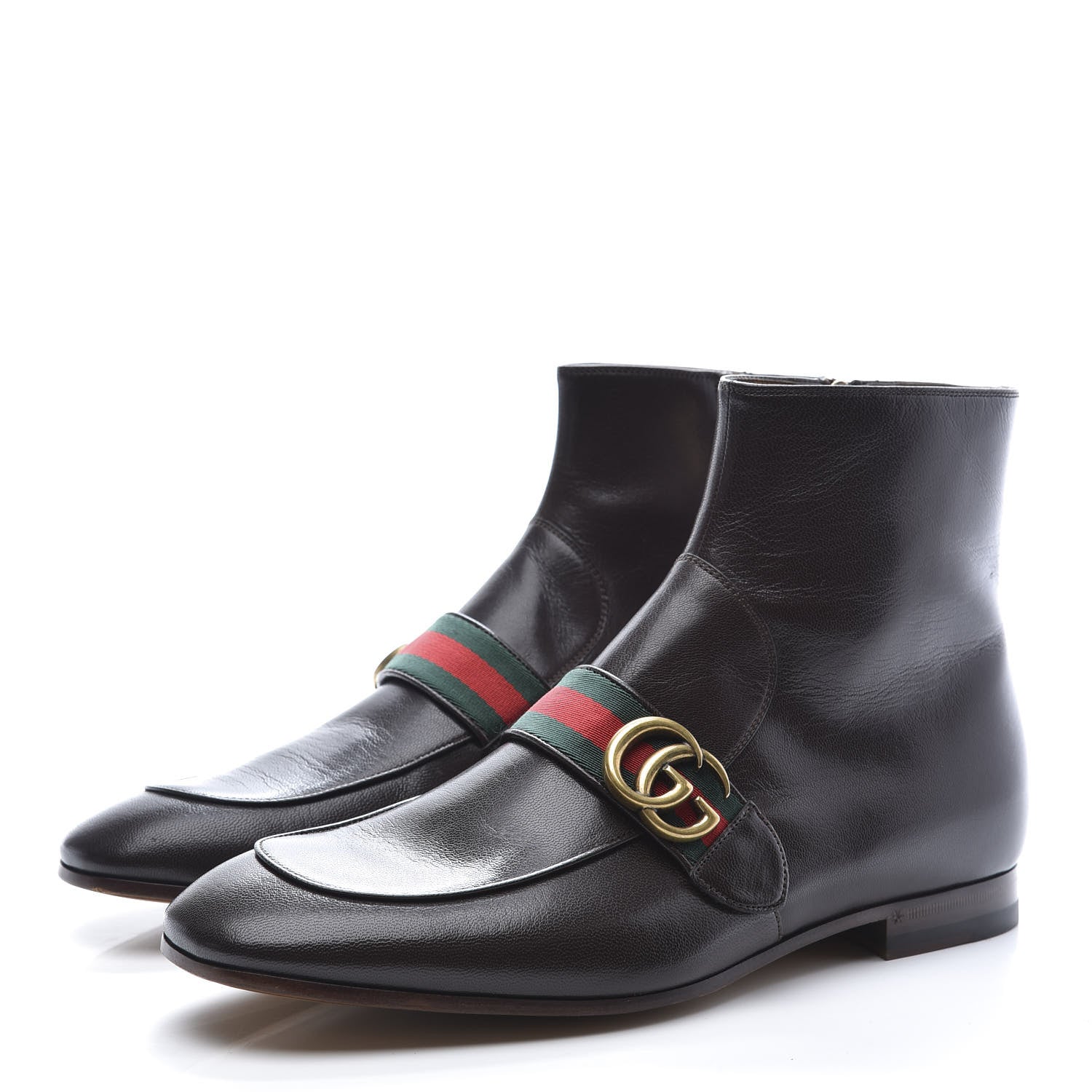 Gucci Goatskin Web Mens GG Ankle Boots 8 Cocoa 3 of 9