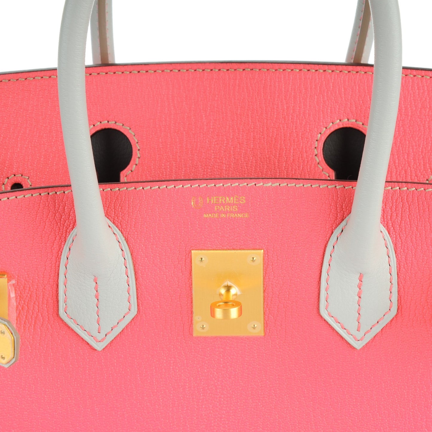 Chevre Mysore Bi-Color Horseshoe Birkin 30 Rose Lipstick Gris Perle