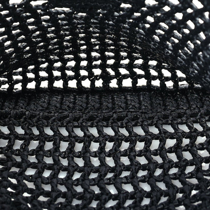 Prada Yarn Raffia Effect Crochet Logo Embroidered Tote Bag  Black 4 of 8