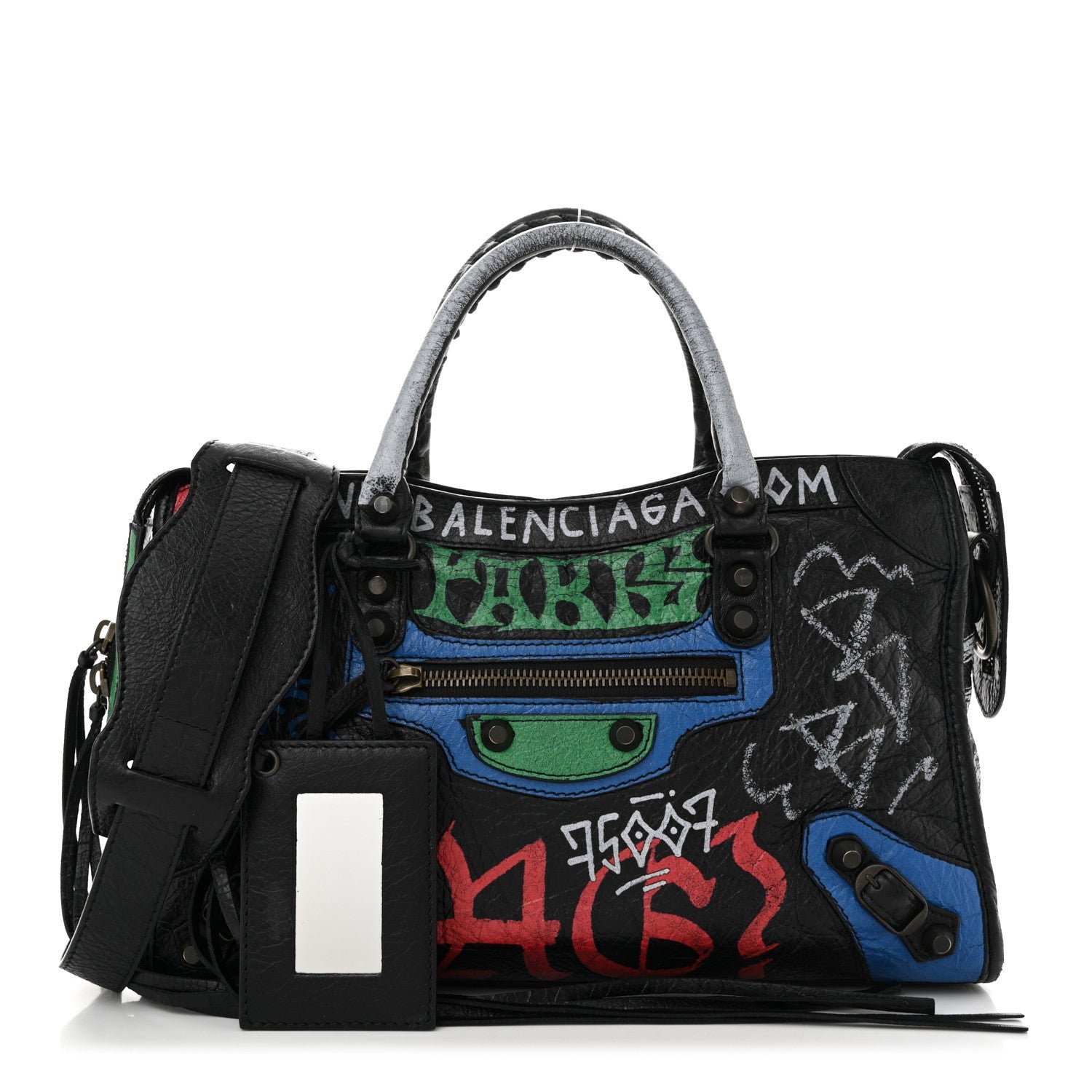 Balenciaga Agneau Graffiti All Over Classic Hardware S City Black Vert Rouge 3 of 7
