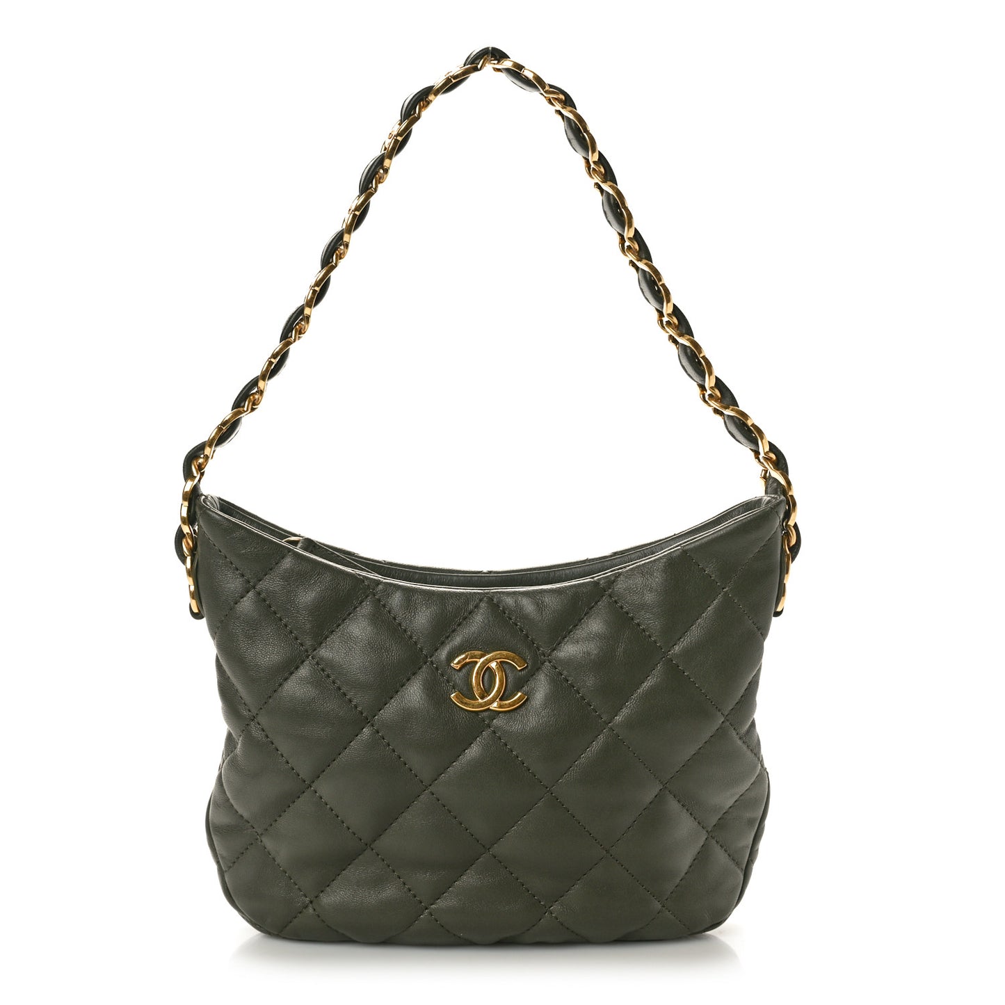 Lambskin Quilted CC Links Hobo Khaki