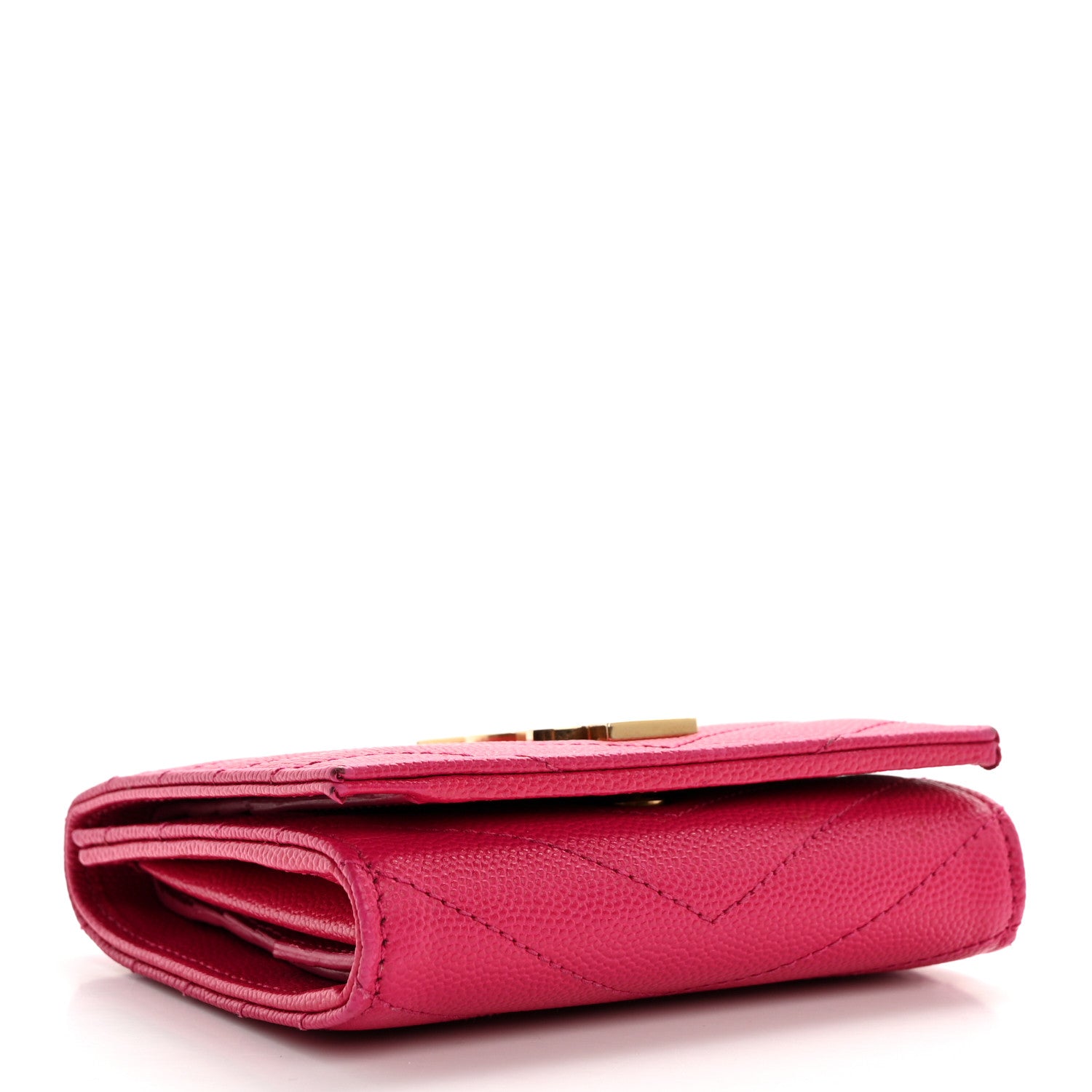 Saint Laurent Grain De Poudre Matelasse Chevron Monogram Compact Wallet Bubblegum 4 of 10
