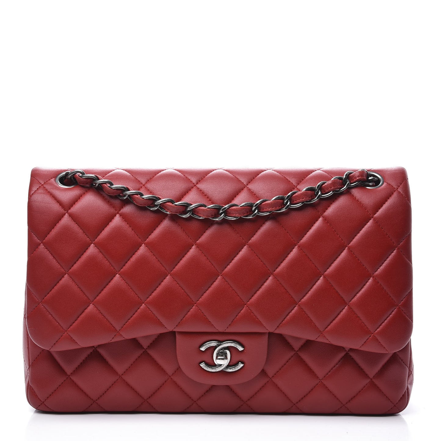 Lambskin Quilted Jumbo Double Flap Red