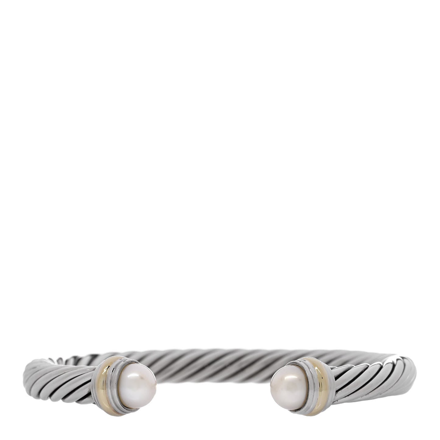 Sterling Silver 14K Yellow Gold Pearl 7mm Cable Classics Bracelet