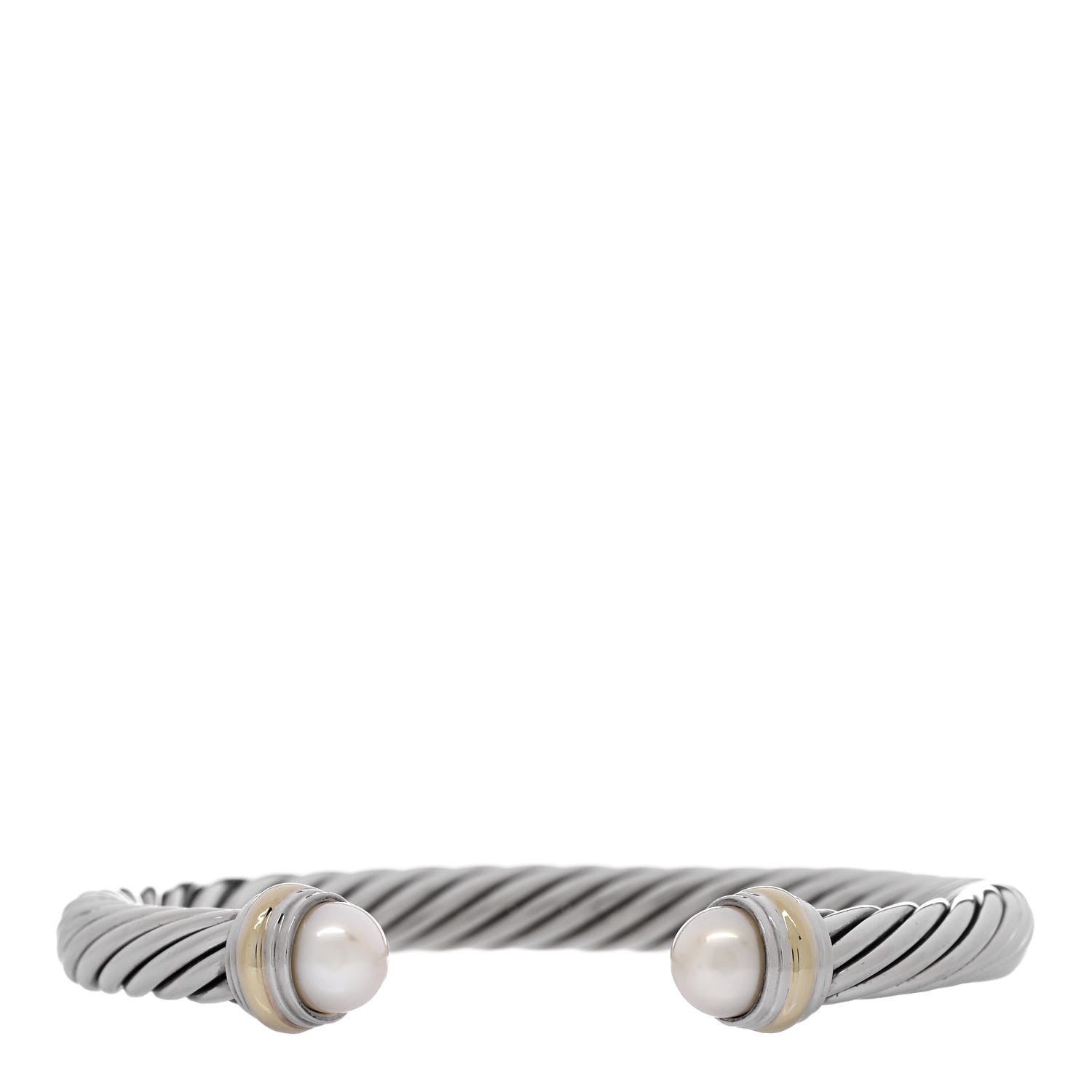 David Yurman Sterling Silver 14K Yellow Gold Pearl 7mm Cable Classics Bracelet 1 of 3