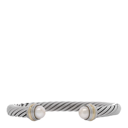 David Yurman Sterling Silver 14K Yellow Gold Pearl 7mm Cable Classics Bracelet 1 of 3