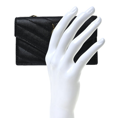 Saint Laurent Grain De Poudre Matelasse Chevron Monogram Compact Wallet Black 2 of 7