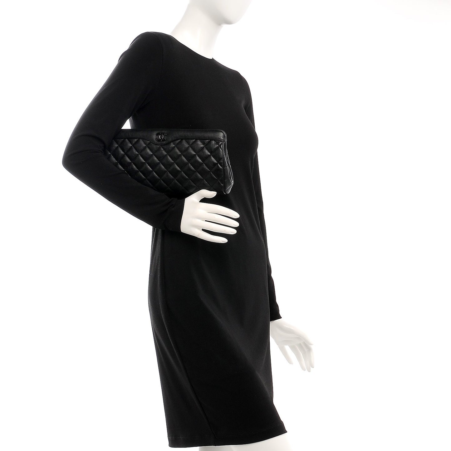 Crumpled Calfskin Quilted Clutch So Black