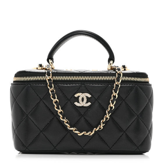Chanel Lambskin Crystal Quilted Trendy Small Top Handle Vanity Case With Chain Black 1 of 1