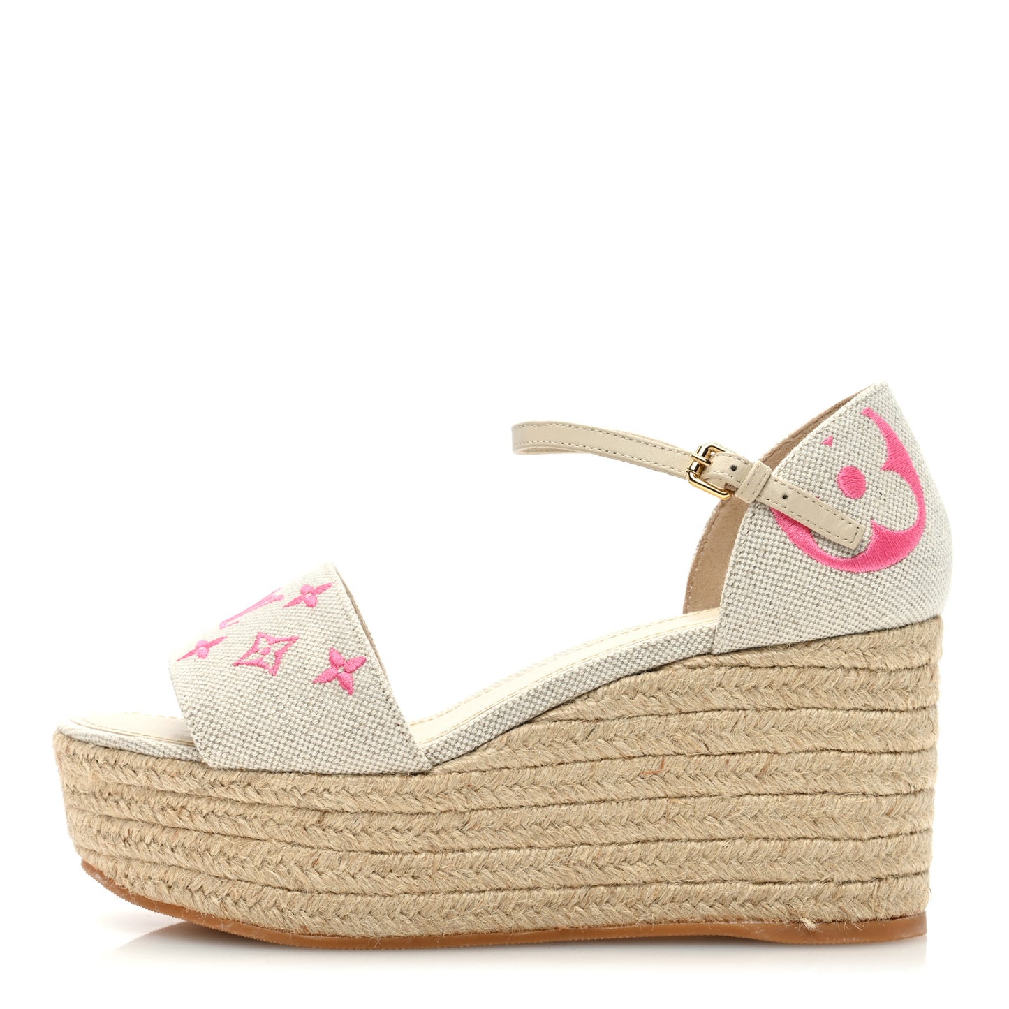 Canvas Monogram Starboard Espadrille Wedge Sandals 38 Rose Pop