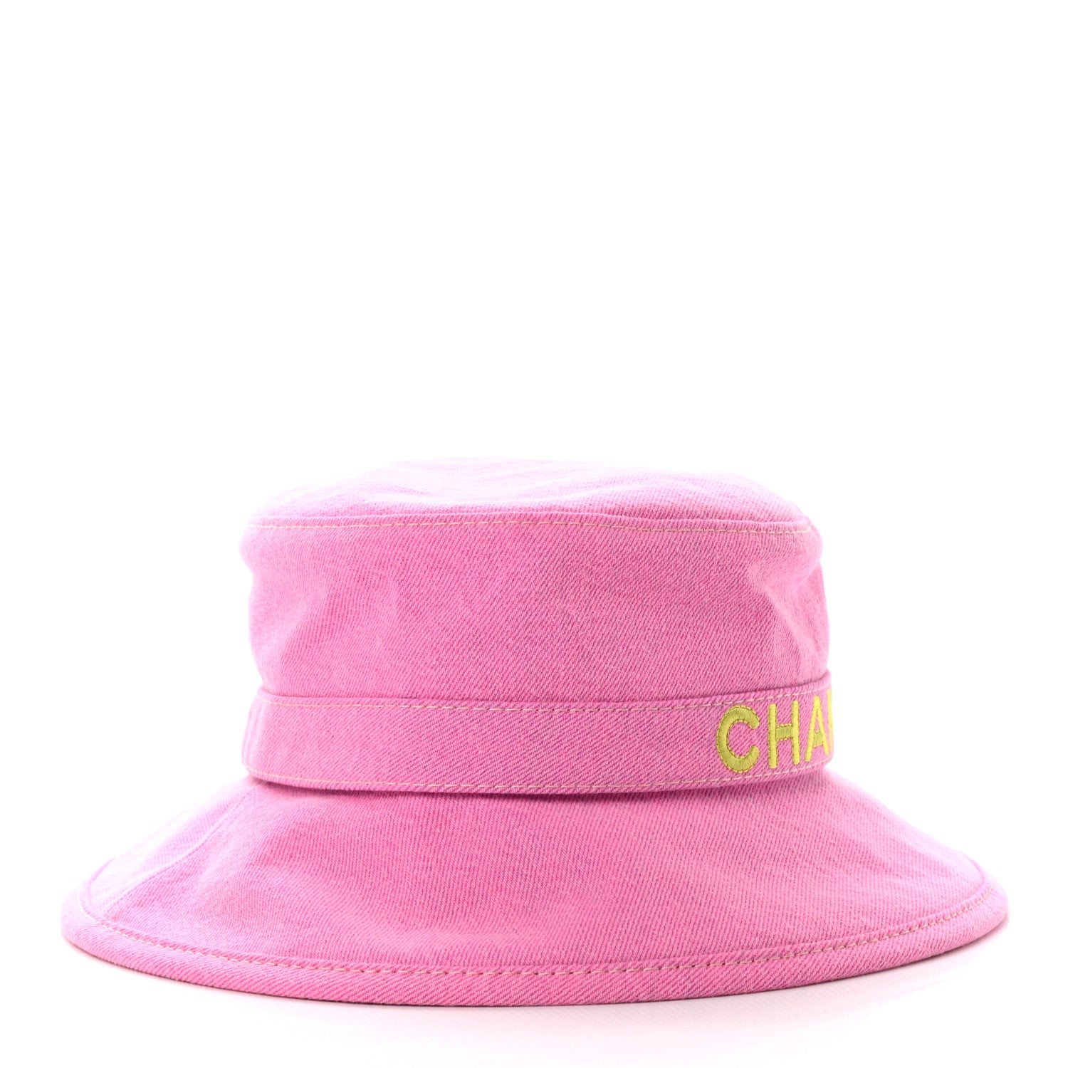Chanel Denim Logo Bucket Hat Pink Yellow 3 of 9