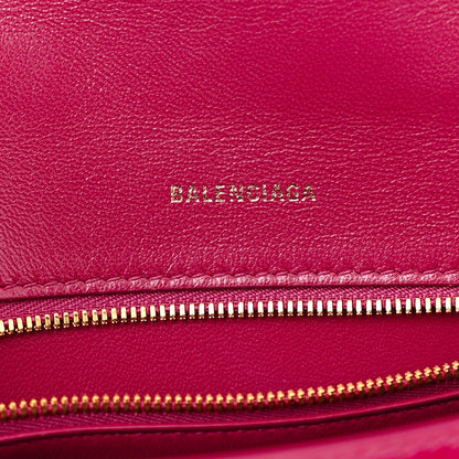Balenciaga Shiny Calfskin Crocodile Embossed Small Hourglass Top Handle Bag Raspberry 7 of 10