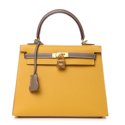 Hermes Epsom Horseshoe Kelly Sellier 25 Jaune Ambre Etoupe 1 of 34