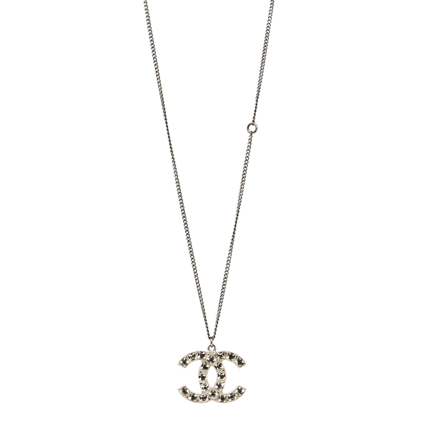 Crystal CC Pendant Necklace Ruthenium
