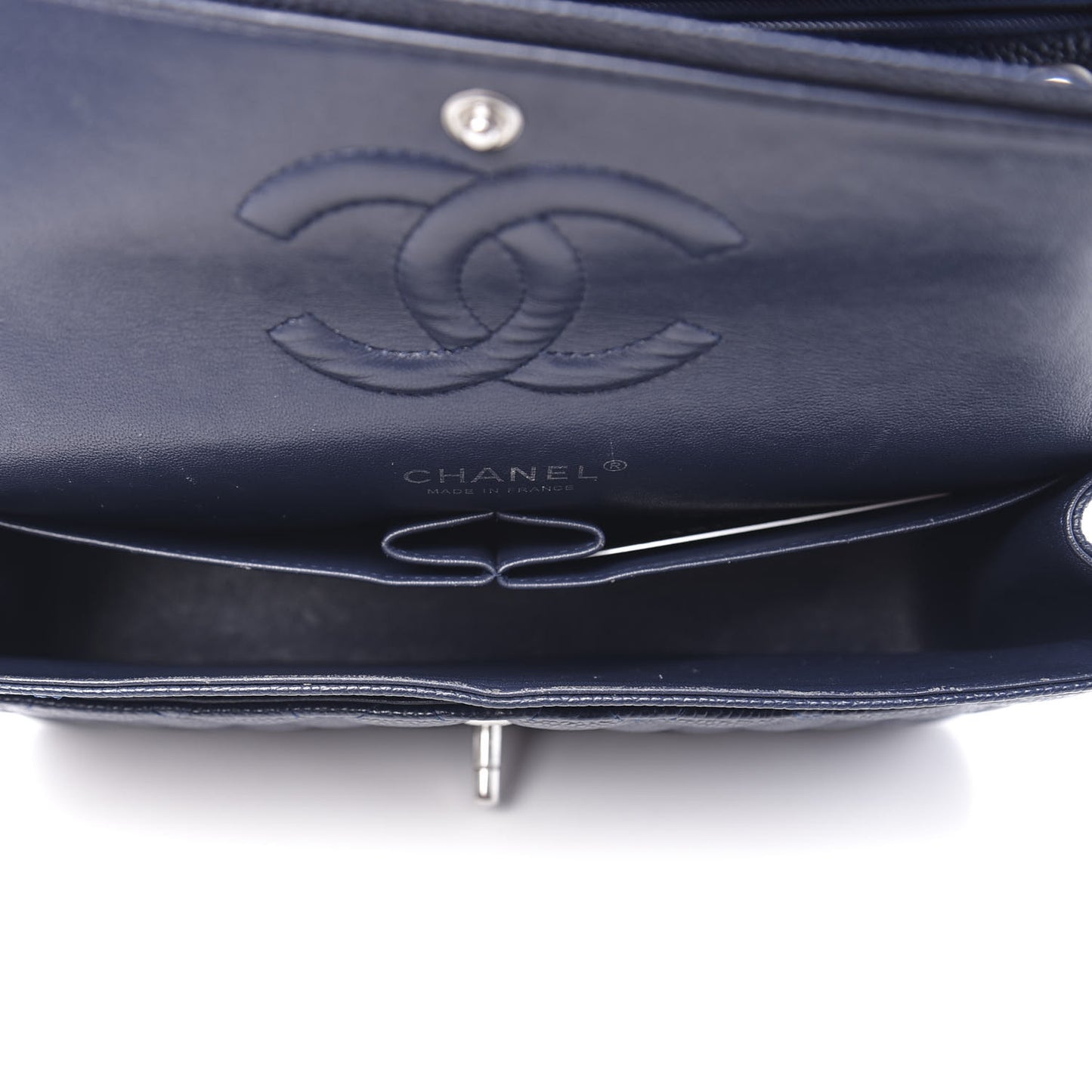 Caviar Quilted Medium Double Flap Navy