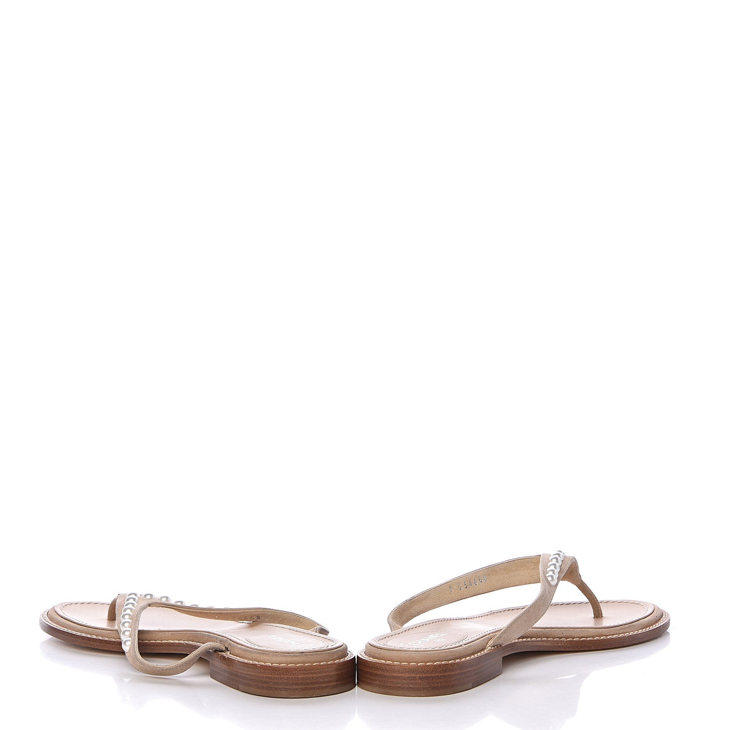 Suede Pearl Thong Sandals 39 Beige