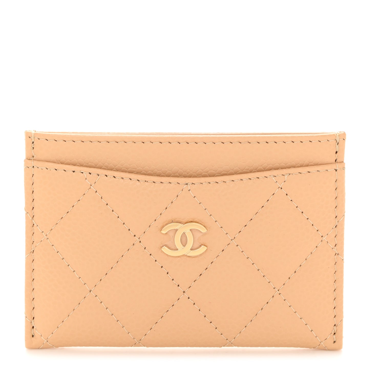 Caviar Quilted Card Holder Beige